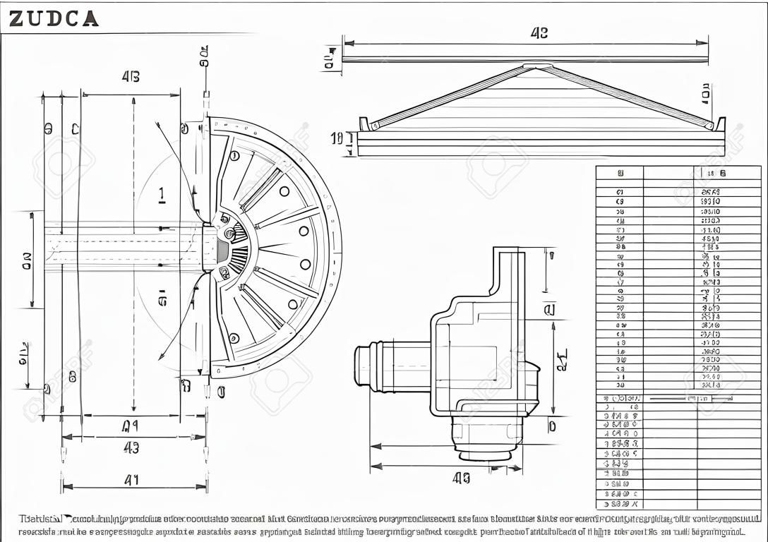 technical drawing the clutch, construction draft with horizontal frame on the white background. stock vector illustration