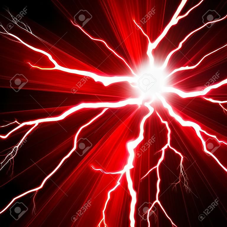 Электрический вспышка молнии на красном фоне
