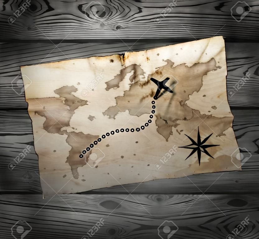 old treasure map, on wooden grunge background