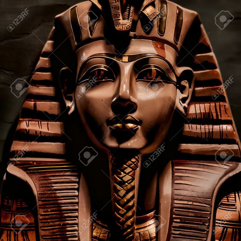 máscara de piedra faraón Tutankamón en fondo oscuro