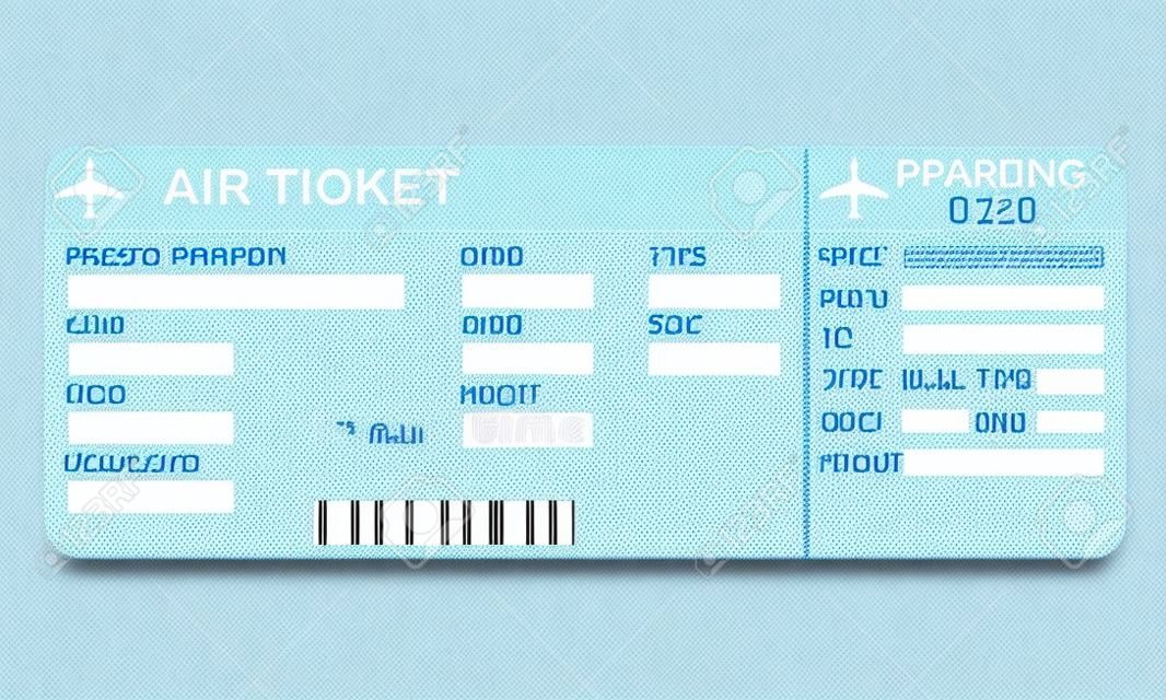 Bilhete do cartão de embarque da companhia aérea. Em branco detalhado do bilhete de avião. Ilustração colorida do vetor.