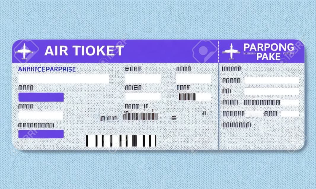 Bilhete do cartão de embarque da companhia aérea. Em branco detalhado do bilhete de avião. Ilustração colorida do vetor.