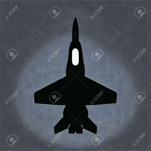 Jet fighter icon in flat style. Vector airplane silhouette.
