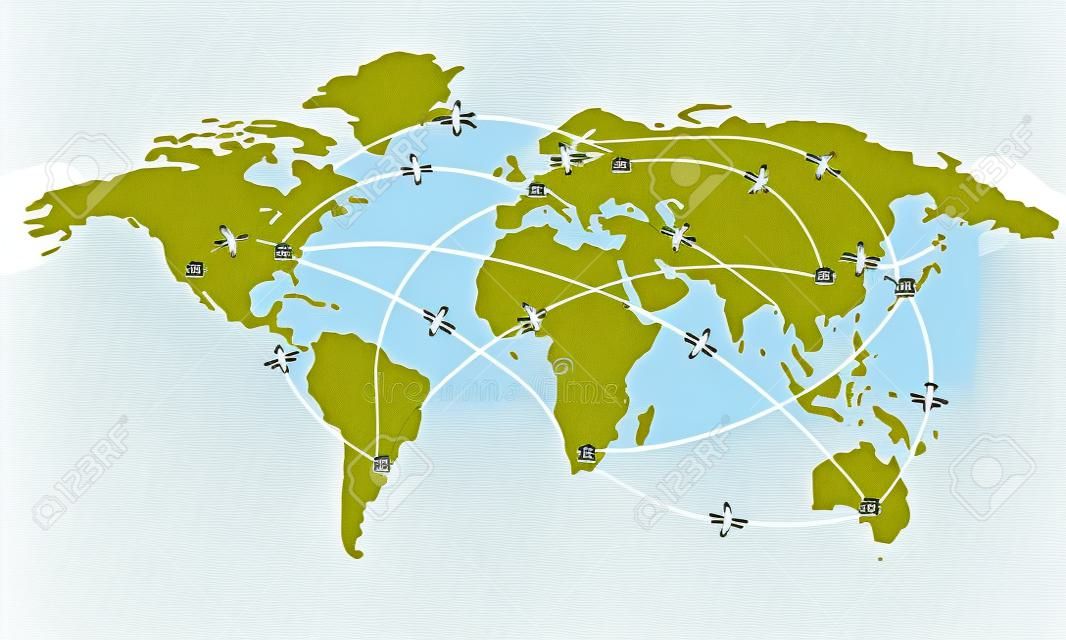 Plane Routes Over World Map With Markers Or Map Pointers Travel By Airplane  Concept Flight Path Vector Illustration Stock Illustration - Download Image  Now - iStock