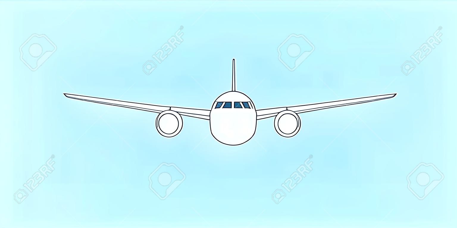 Plane silhouette line icon. Airplane front view. Vector illustration.