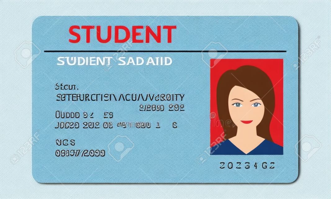Cartão de identificação do estudante. Universidade, escola, cartão de identidade da faculdade com foto. Ilustração vetorial.