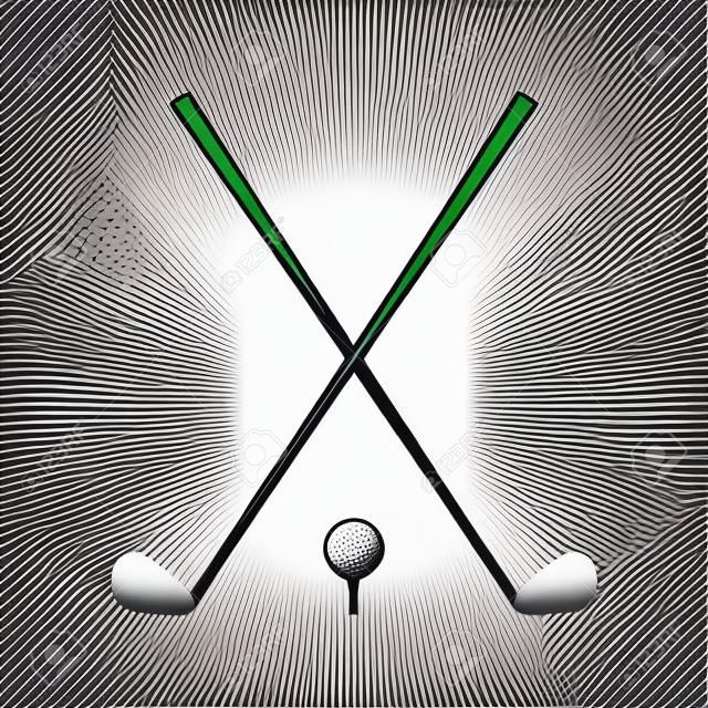 Golf icon. Crossed golf clubs or sticks with ball on tee. Vector illustration.