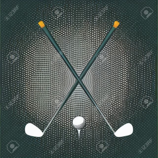 Icône de golf. Clubs de golf croisés ou bâtons avec balle sur tee. Illustration vectorielle.