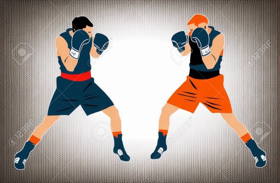 Two boxers in ring vector illustration on white background.