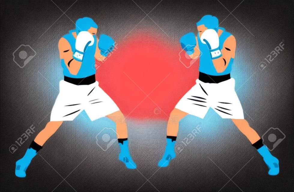 Dois boxers na ilustração vetorial do anel no fundo branco.