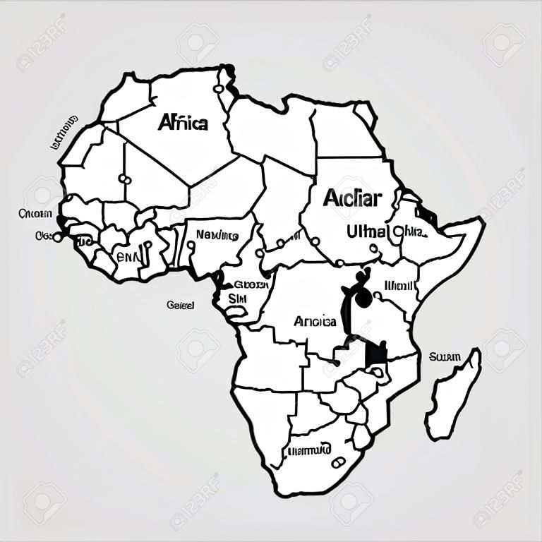 Bearbeitbare leere Vektorkarte von Afrika. Vektorkarte von Afrika auf Hintergrund isoliert. Hochdetailliert. Getrennte Länderkarte von Afrika.