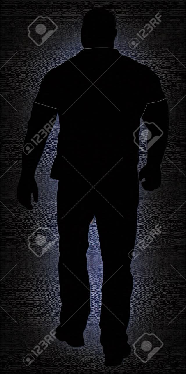 Bouncer walking vector silhouette illustration. Security Guards nightclub. Strong man walking. Body builder back view. Tough guy muscular man.