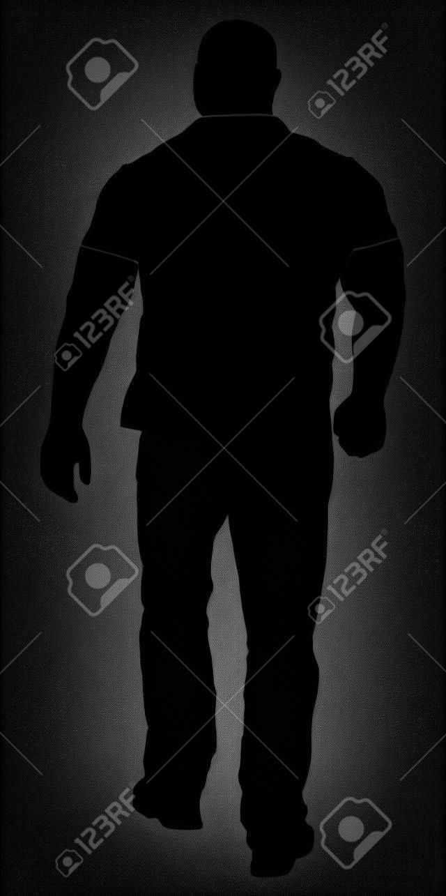 Uitsmijter wandelende vector silhouet illustratie. Security Guards nachtclub. Sterke man lopen. Bodybuilder back view. Stoere man gespierde man.