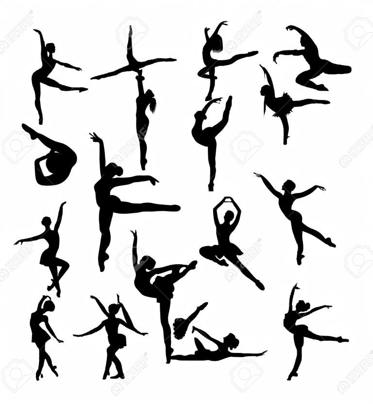 Ballet girl vector silhouette figure performance isolated on white background. Gymnastic woman. Rhythmic Gymnastics lady vector. Ballet dancer. collection of Athlete woman in gym exercise.