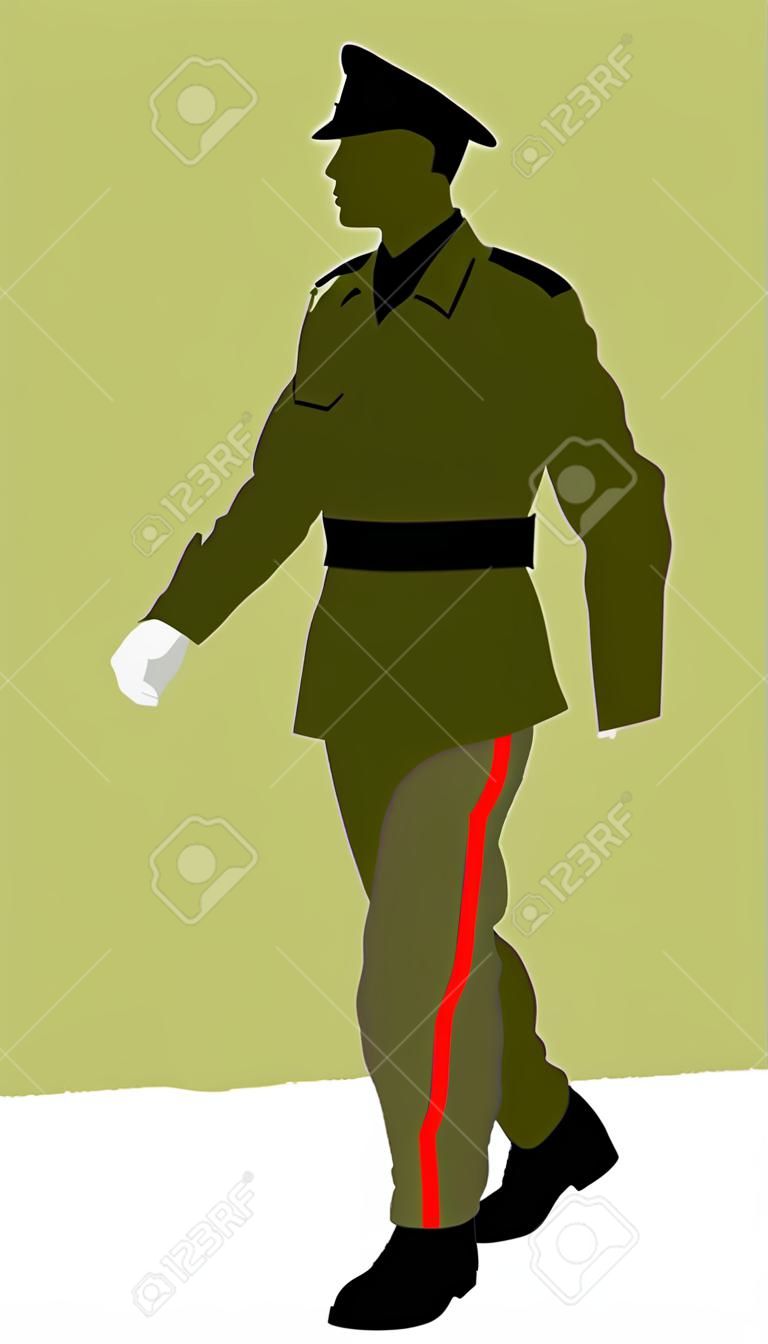 Army soldier ceremony walking vector illustration isolated on white background. (Memorial day, Veteran's day, 4th of july, Independence day).  Soldier saluting in uniform on defile.