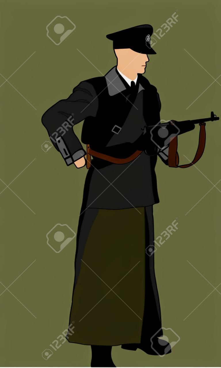 Germany soldier with rifle vector illustration. SS officer in battle. WW2 warrior in occupied Europe. Second world war.