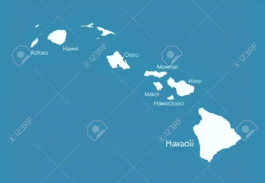Hawaii vector map high detailed silhouette illustration isolated on blue background. Island archipelago.