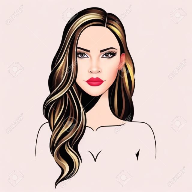 Vector illustration of a beautiful young woman with long hair