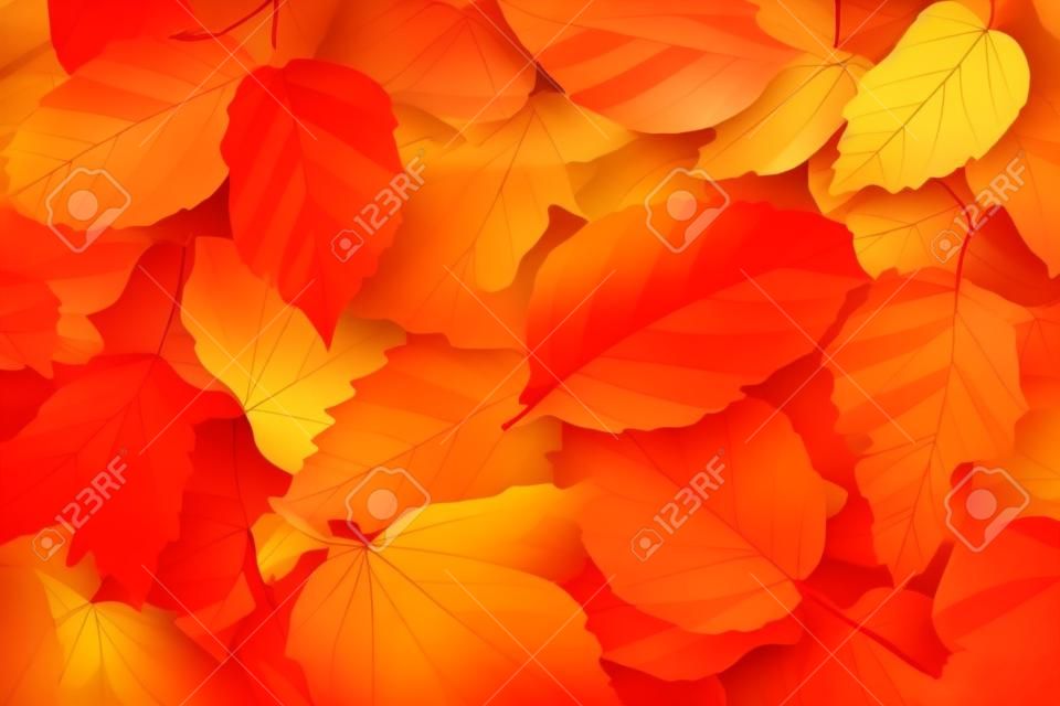 Tło jesiennych liści w ciepłych odcieniach pomarańczy i czerwieni. generatywna ai