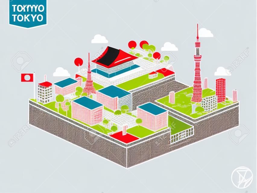 ontwerp vector van tokyo japan,tokyo stad ontwerp in perspectief, schattig ontwerp van tokyo