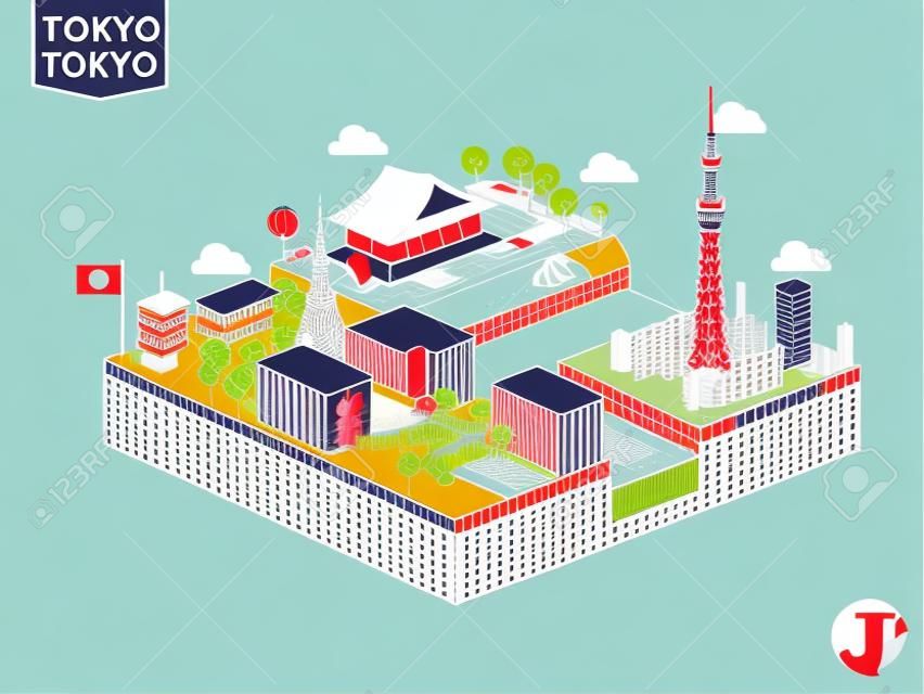 ontwerp vector van tokyo japan,tokyo stad ontwerp in perspectief, schattig ontwerp van tokyo