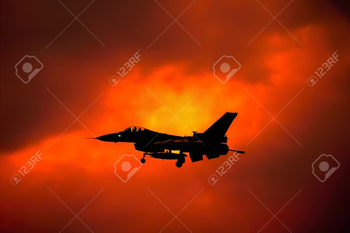 F-16 on orange sky