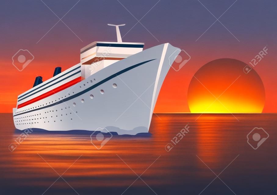 illustration of a cruise ship at sunset