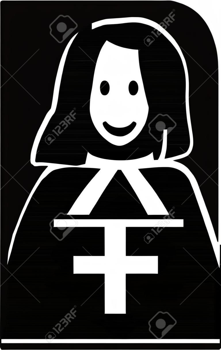 Pictogram of a female pastor wearing a priestly robes 