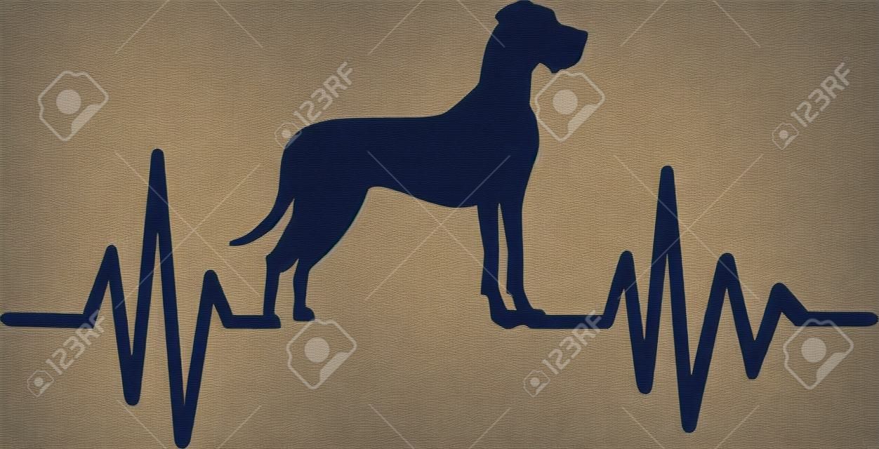 Ligne d'impulsion de battement de coeur avec la silhouette de chien de Great Dane