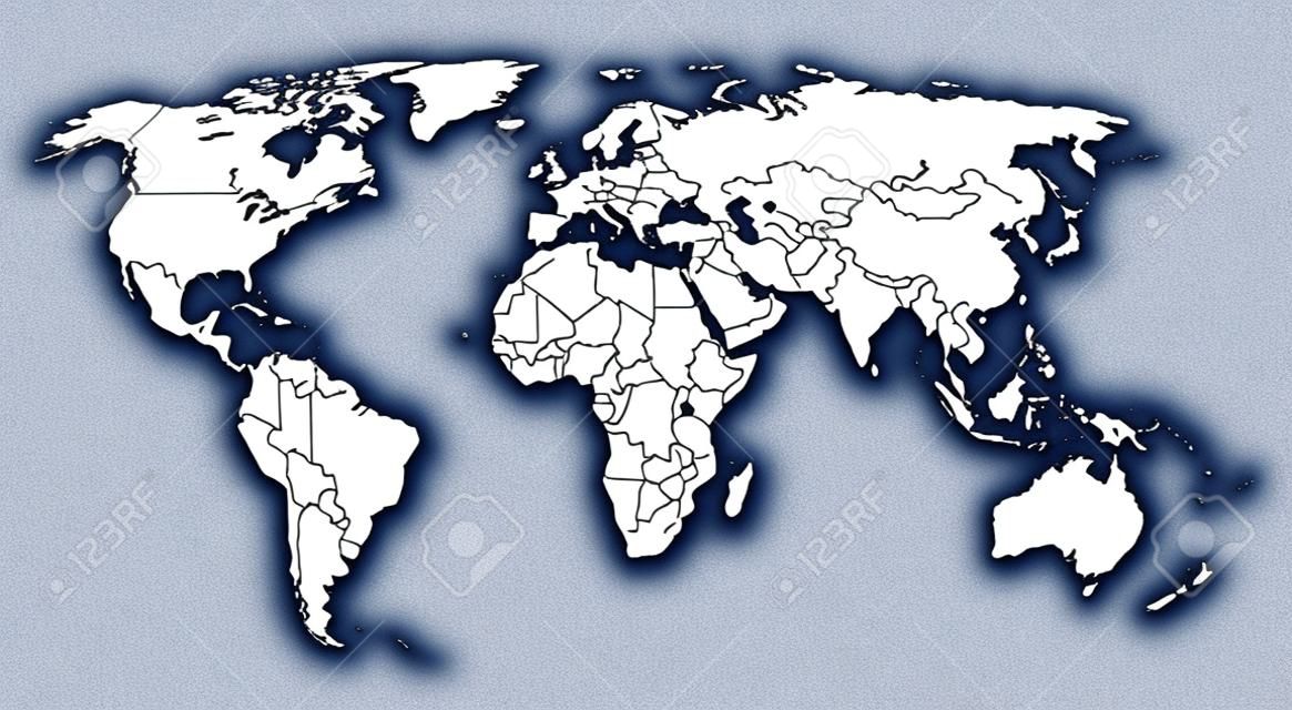 Világ térképe a határok között minden országban fehér alak, elszigetelt, kék, határok piros országokban nem választható külön