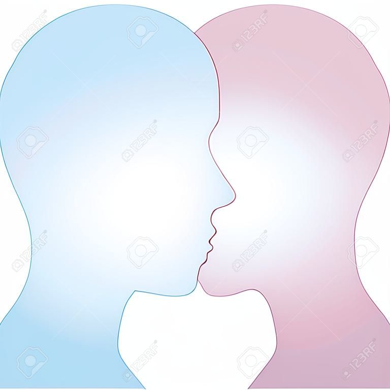 Perfiles de una pareja de personas de fusión como la superposición de rostros para ilustrar las cuestiones de género y sexo.