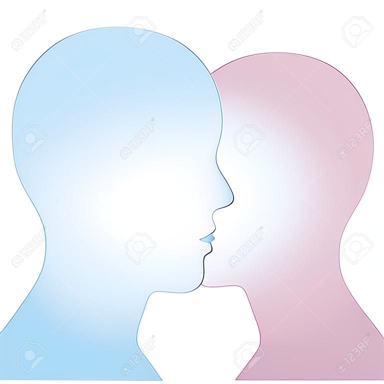 Perfiles de una pareja de personas de fusión como la superposición de rostros para ilustrar las cuestiones de género y sexo.