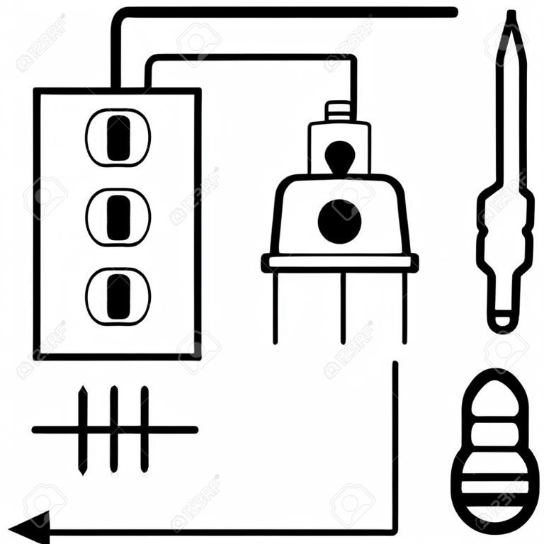 Conjunto de ícones de símbolo de reparação e instalação elétrica para empreiteiro elétrico ou eletricista.
