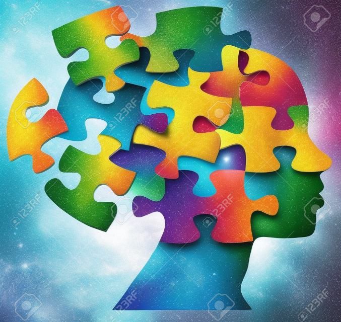 Head of a woman as mind thought problem jigsaw puzzle pieces