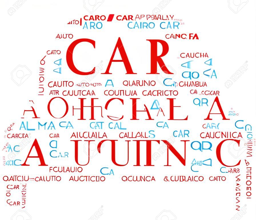 Palabras de automóviles de coches forman forma de icono del contorno del automóvil