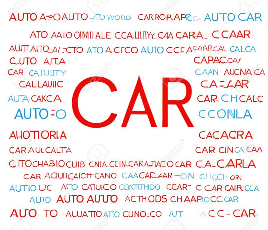 Car auto words form shape of automobile outline icon