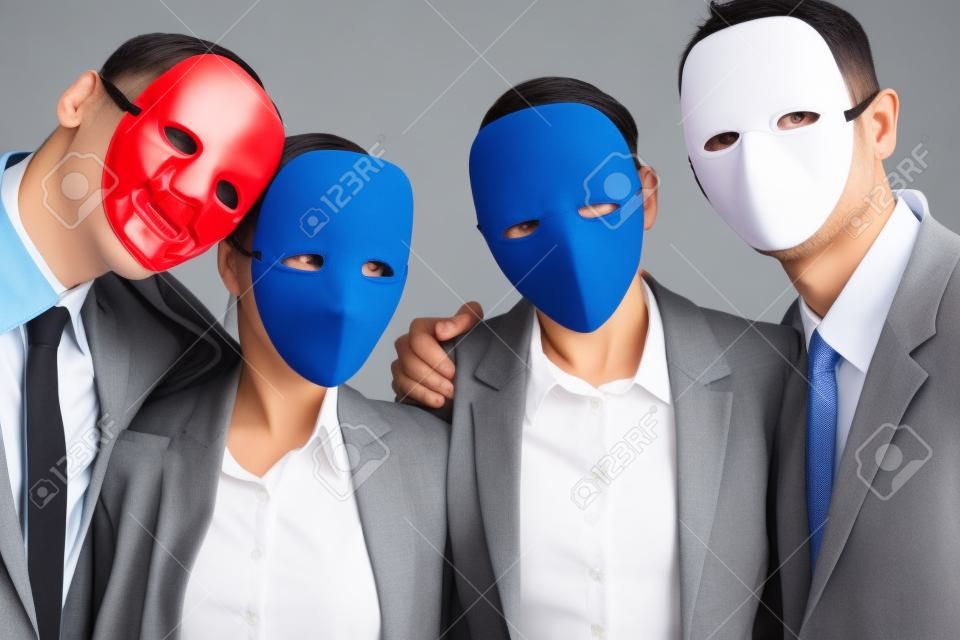 fake business teamwork concept group of business people with mask