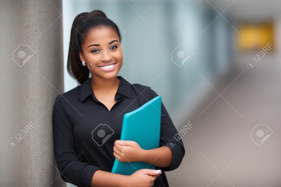 attractive african american female college student on campus