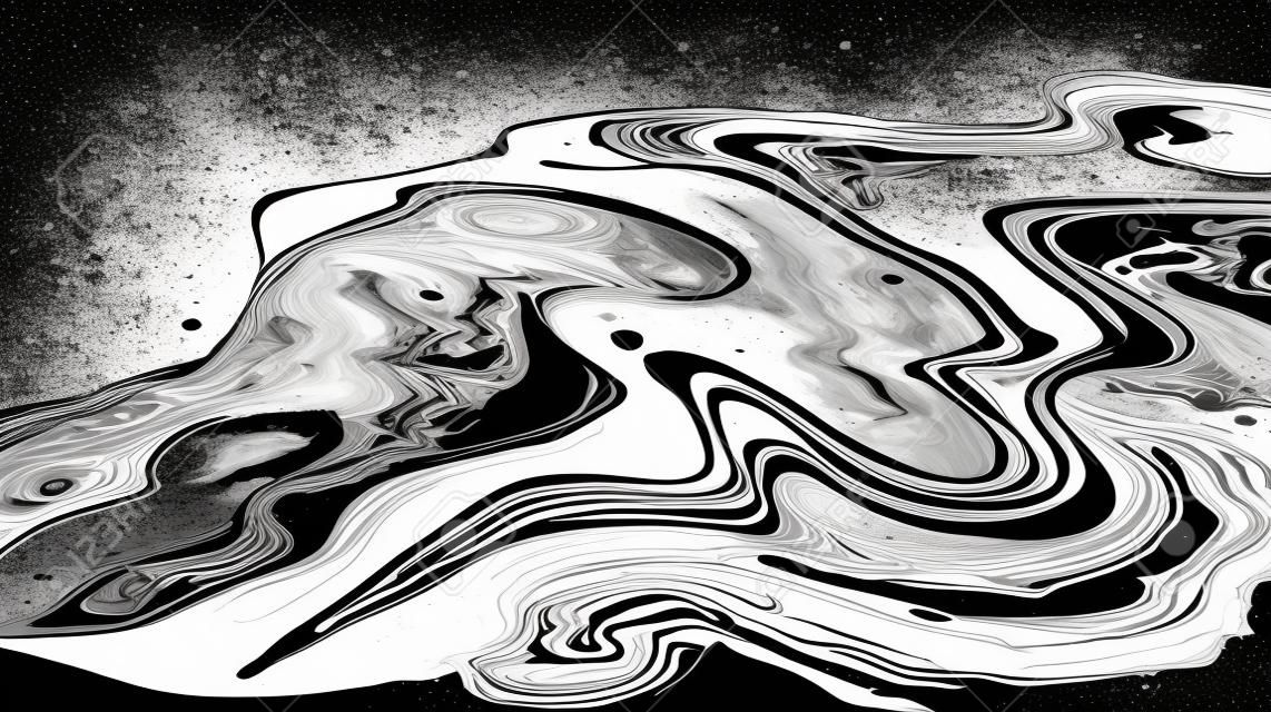 Abstrakter Vektorhintergrund Jupiter-Oberfläche. Handgezeichnetes Marmormuster. Mode-Illustration Schwarz-Weiß-Flüssigfarbe Tinte