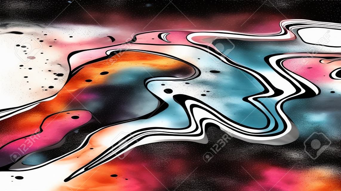 抽象的なベクトルBackgroung木星の表面。手描きのマーベルパターン。ファッションイラスト黒と白の液体ペイントインク
