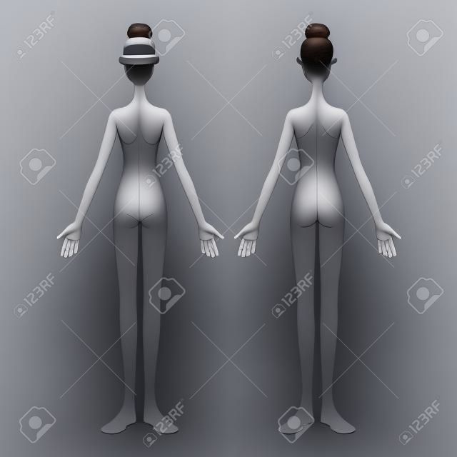 Woman with no clothes Full Body front and back