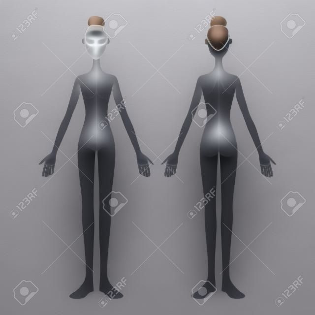 Mujer sin ropa Frente y espalda de cuerpo completo