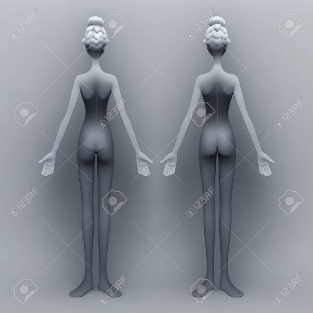 Woman with no clothes Full Body front and back