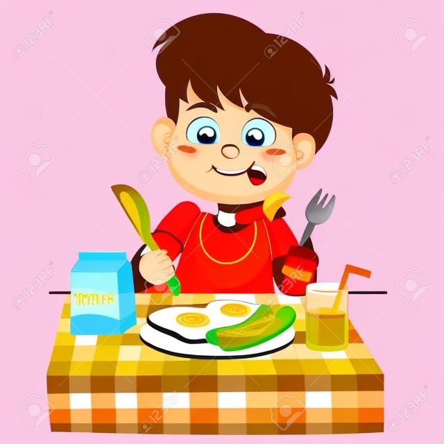 The child eats breakfast that can affect the growth of children ivery much.vector and illustration.