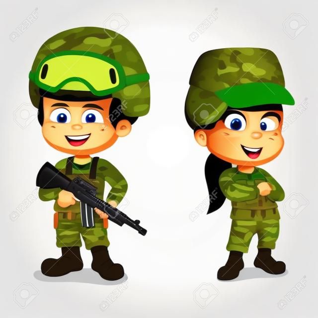 Set of soldiers.Cartoon karakterterv elszigetelt fehér background.Vector és illusztráció.