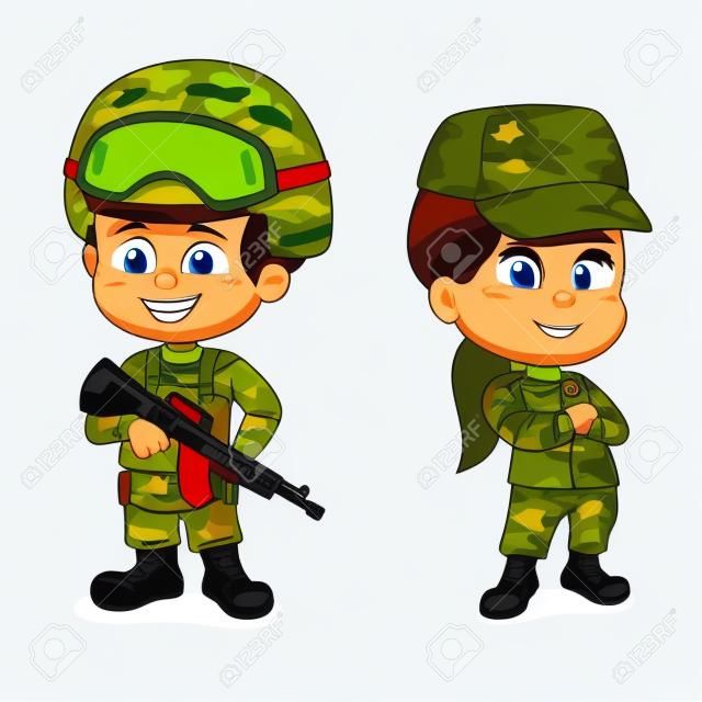 Set of soldiers.Cartoon karakterterv elszigetelt fehér background.Vector és illusztráció.