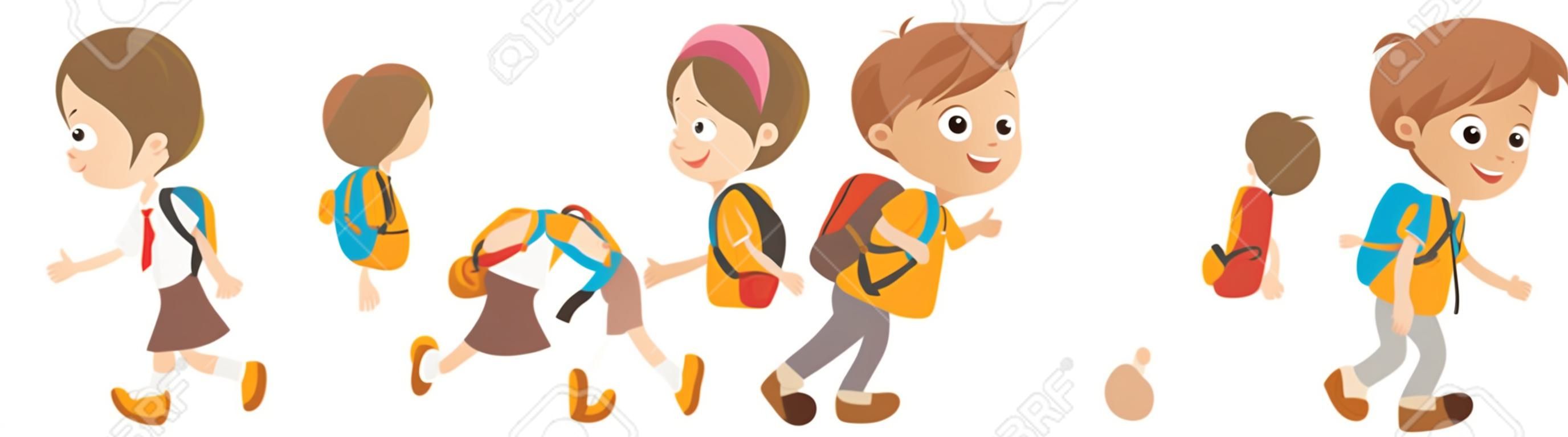 kind lopen naar school.terug naar school.vector en illustratie.