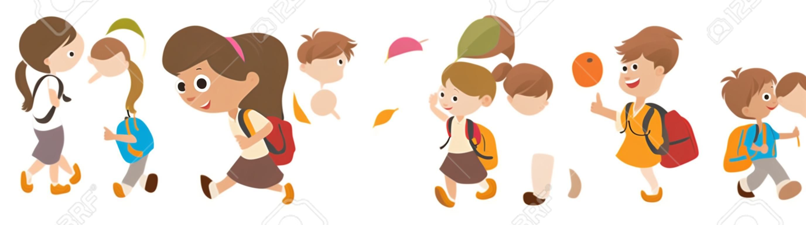 kid walking to school.back to school.Vector and illustration.