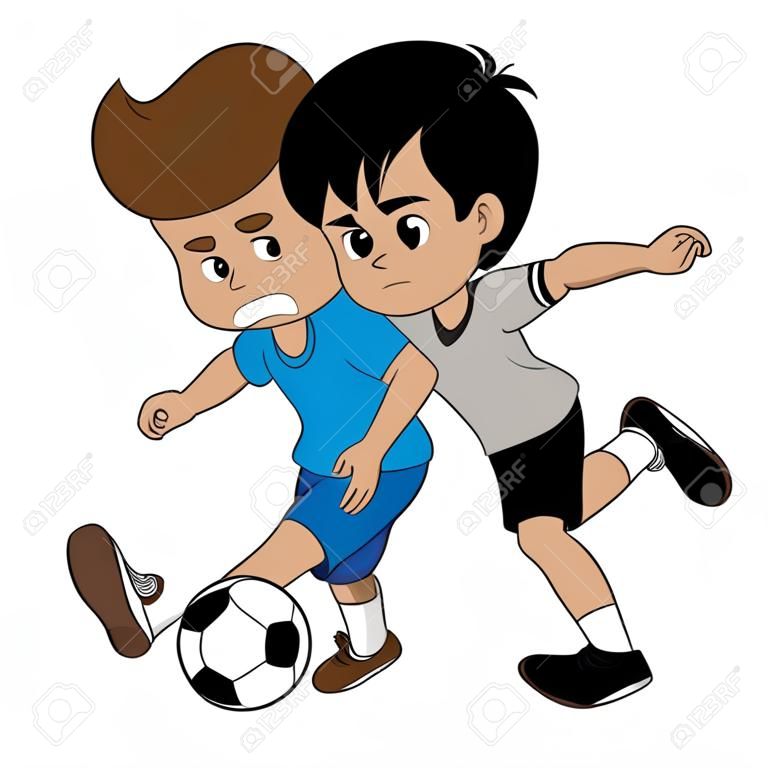 Wydarzenia w meczu piłki nożnej. dziecko próbowało razem ułożyć piłkę. wektor i ilustracja.