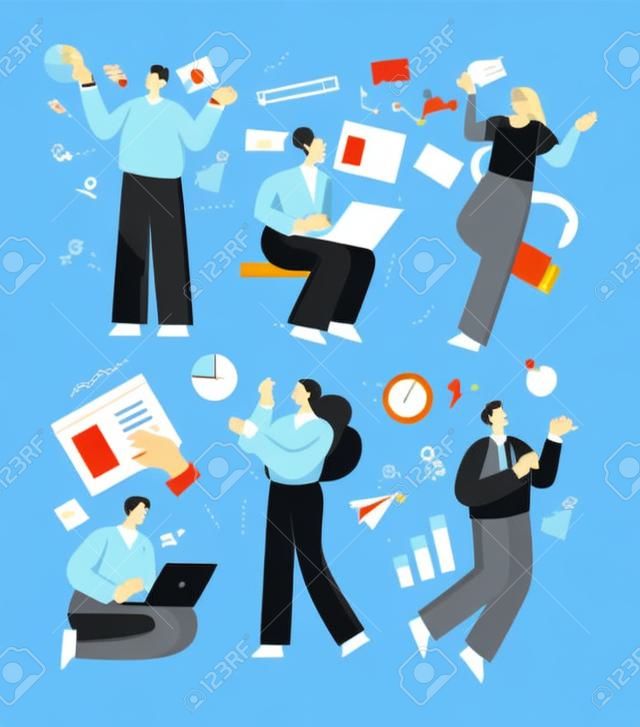 Abstract business people man woman characters isolated activity set. Vector flat isolated modern style illustration
